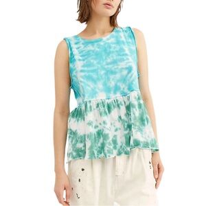 We The Free “Teal Waters” Anytime Tie-Dye Peplum Sleeveless Tank, 100% Cotton